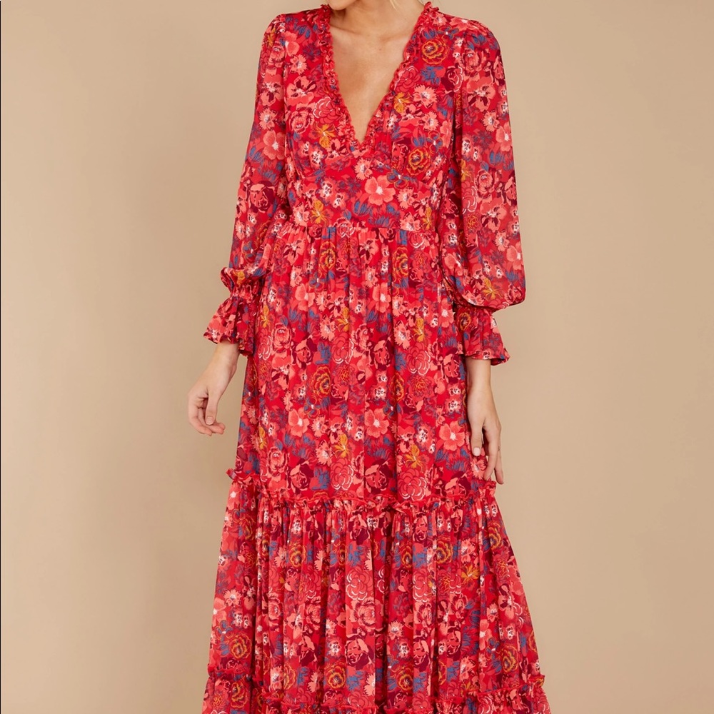 Secrets of the Heart Red Floral Print Maxi Dress